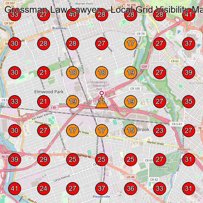 Grossman Law Lawyer GeoGrid visibility map for Personal Injury Attorney in Glen Rock